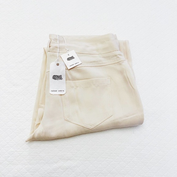 Naked Zebra Cream Straight Leg Pants Adjustable Crop SZ M - Picture 4 of 6